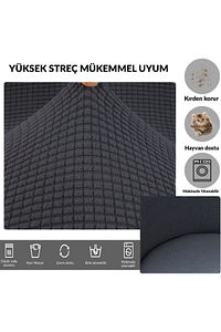 Yıkanabilir Streç Lastikli Likralı Oval Sandalye Kılıfı - Yuvarlak Sandalye Örtüsü (ANTRASİT) ürün fotoğrafı
