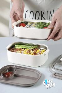 1000 ML İki Kat Üç Bölme Paslanmaz Çelik Bento Lunch Box Yeni Nesil Sefer Tası-Sos Kaseli ürün fotoğrafı