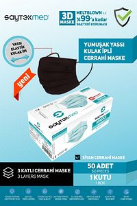 Meltblown Filtreli, 3 Katlı Yassı Ipli Siyah Maske (1 KUTU/50 ADET) ürün fotoğrafı