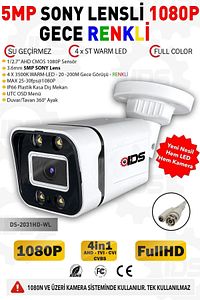 - Gece Renkli - 5mp Sony Lens 1080p Fullhd Ahd Güvenlik Kamerası - 4xultra Led - Plastik Kasa ürün fotoğrafı