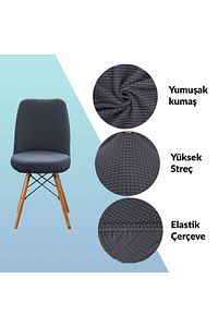 Yıkanabilir Streç Lastikli Likralı Oval Sandalye Kılıfı - Yuvarlak Sandalye Örtüsü (ANTRASİT) ürün fotoğrafı