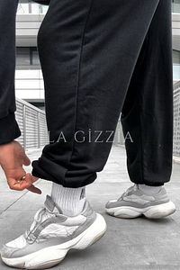 2 Iplik Yazlık Siyah Oversize Paçası Lastikli Eşofman Altı Büyük Beden Battal Kesim Bol Kalıp ürün fotoğrafı