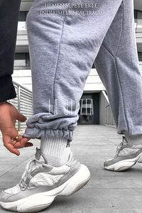 2 Iplik Yazlık Gri Oversize Eşofman Şalvar Paçası Lastikli Battal Kalıp Büyük Beden Eşofman Altı ürün fotoğrafı