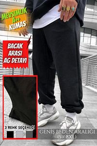 2 Iplik Yazlık Siyah Oversize Paçası Lastikli Eşofman Altı Büyük Beden Battal Kesim Bol Kalıp ürün fotoğrafı