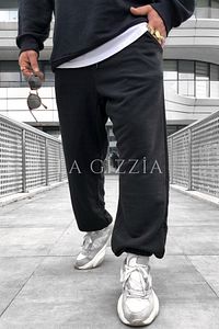 2 Iplik Yazlık Siyah Oversize Paçası Lastikli Eşofman Altı Büyük Beden Battal Kesim Bol Kalıp ürün fotoğrafı