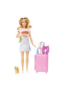 Seyahatte Bebeği ve Aksesuarları Barbie bebek, yavru köpeğiyle seyahat seti HJY18 ürün fotoğrafı