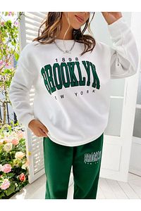 1898 Brooklyn Yeşil Jogger Beyaz Sweatshirt Alt Üst Eşofman Takımı Oversize Bisiklet Yaka ürün fotoğrafı