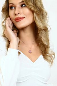 Lotus Çiçeği Gümüş Kolye- 925 Ayar Gümüş ürün fotoğrafı