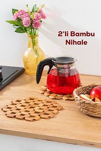 M9263-78 2'li Yuvarlak Bambu Nihale- Çaydanlık Altlığı- Tencere Tava Altlığı 20x20 cm ürün fotoğrafı