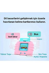Ingilizce Erken Eğitim Kartı 224 Adet Flash Sesli Konuşan Kartlar - Pembe Renk ürün fotoğrafı