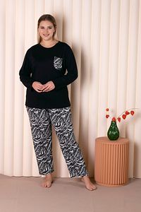 Büyük Beden Siyah Renkli Zebra Desenli Cepli Uzun Kollu Battal Pijama Takımı B-3 ürün fotoğrafı
