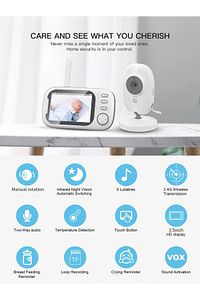 Lcd Ekranlı Gece Görüşlü Bebek Monitörü Bebek İzleme Kamerası Oda Sıcaklığı Kontrollü 8 Ninnili ürün fotoğrafı