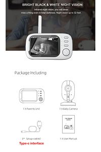 Lcd Ekranlı Gece Görüşlü Bebek Monitörü Bebek İzleme Kamerası Oda Sıcaklığı Kontrollü 8 Ninnili ürün fotoğrafı