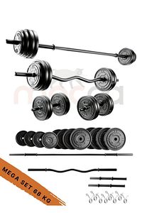 68 Kg Z-barlı Megaset Halter Seti Ve Dambıl Seti, Uzun Bar 150 Cm Ağırlık Seti ,fitness Seti ürün fotoğrafı