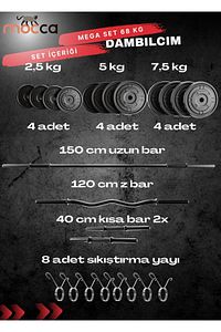 68 Kg Z-barlı Megaset Halter Seti Ve Dambıl Seti, Uzun Bar 150 Cm Ağırlık Seti ,fitness Seti ürün fotoğrafı