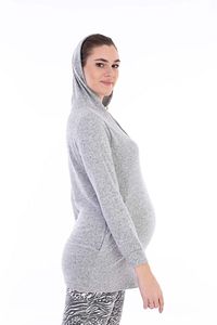 Gri Hamile Esnek Yumoş Kumaş Kapşonlu Sweatshirt ürün fotoğrafı