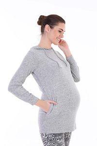 Gri Hamile Esnek Yumoş Kumaş Kapşonlu Sweatshirt ürün fotoğrafı