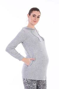 Gri Hamile Esnek Yumoş Kumaş Kapşonlu Sweatshirt ürün fotoğrafı