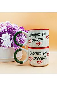2 'li Kocamda Kocam Karımda Karım Yazılı El Yapımı Seramik Mug Bardak-150 Ml-hediyelik Fincan ürün fotoğrafı