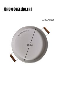 2 Li Ahşap Kulplu 51 Cm Metal Tepsi Ve 37 Cm Beyaz Tepsi Çay Kahve Sunum Tepsisi ürün fotoğrafı