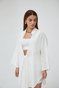 Kırık Beyaz Flam Keten Kimono Gömlek ürün fotoğrafı