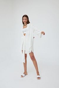 Kırık Beyaz Flam Keten Kimono Gömlek ürün fotoğrafı