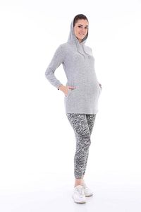 Gri Hamile Esnek Yumoş Kumaş Kapşonlu Sweatshirt ürün fotoğrafı