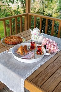 2 Li Ahşap Kulplu 51 Cm Metal Tepsi Ve 37 Cm Beyaz Tepsi Çay Kahve Sunum Tepsisi ürün fotoğrafı