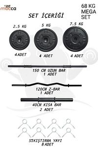 68 Kg Z-barlı Megaset Halter Seti Ve Dambıl Seti, Uzun Bar 150 Cm Ağırlık Seti ,fitness Seti ürün fotoğrafı