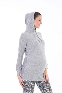 Gri Hamile Esnek Yumoş Kumaş Kapşonlu Sweatshirt ürün fotoğrafı