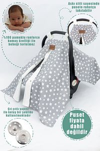 Ortopedik Bebek Puset Minderi, Örtü, Çarşaf, Bebek Pikesi, Emzirme Önlüğü, 5'li Set, Stars Serisi ürün fotoğrafı