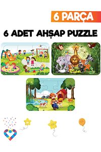 Ahşap Eğitici Puzzle Seti - 6'lı 6 Parça - Okul Öncesi Zeka Geliştirici Oyuncak ürün fotoğrafı