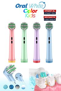 Color Kids Çocuk Diş Fırçası Yedek başlığı Hassas Ve Yumuşak Oral-b Uyumlu 4 Adet ürün fotoğrafı