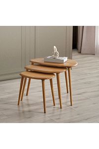Masif Doğal Ahşap Zigon Sehpa 3'lü Set, Modern Masif Yan Sehpa ürün fotoğrafı