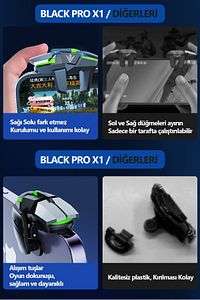 Black Pro X1 E-spor Oyun Tetikleri Pubg  Tuşu  Uyumlu (6 Parmak) ürün fotoğrafı