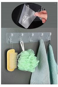 5'li Kendinden Yapışkanlı Güçlü Şeffaf Askılık - Kapı Arkası Mutfak Duvar Banyo Askı ürün fotoğrafı