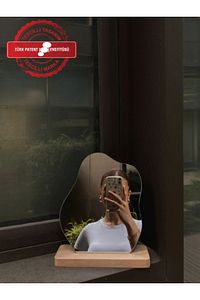 Düzensiz Estetik Asimetrik Ahşap Makyaj Aynası Çerçevesiz, Dekoratif Masa Oturma Odası, 25x20 Cm ürün fotoğrafı