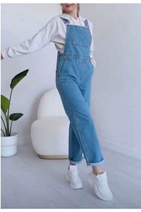Kot Tulum Bahçıvan Salopet Açık Mavi Uzun Denim Salopet ürün fotoğrafı