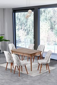 Manolya Atlantik Çam 80x130 Açılabilir Yemek Masası, Yemek Masa Takımı, 6 Kişilik Masa Sandalye ürün fotoğrafı