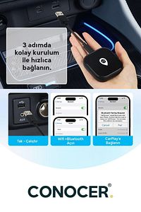 Apple Iphone Ios Ve Android Auto Uyumlu Kablosuz Carplay Adaptörü Wireless Carplay Çevirici ürün fotoğrafı