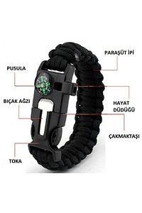 Gaddar Bileklik 12x1 Survival Bileklik Kamp Bıçaklı Ateş Çubuğu Bileklik Pusulalı Bileklik ürün fotoğrafı