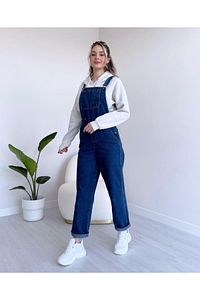 Kot Tulum Bahçıvan Salopet Koyu Mavi Uzun Denim Salopet ürün fotoğrafı