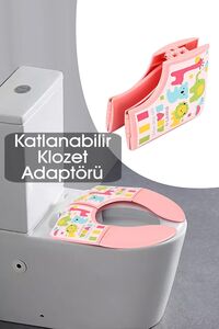 Portatif Katlanabilir Çocuk Klozet Kapağı Adaptörü - Desenli Bebek Tuvalet Alıştırma Oturağı Pembe ürün fotoğrafı
