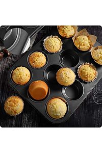 12'li Cupcake-mini Cheesecake Ve Muffin Için Yanmaz Tepsi - Kek, Kurabiye, Turta Ve Çörek Kalıbı ürün fotoğrafı