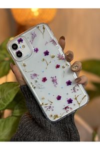 Iphone 11 Köşeli (12 GÖRÜNÜMLÜ) Uyumlu Mor Çiçek Desenli Kamera Korumalı Kılıf ürün fotoğrafı