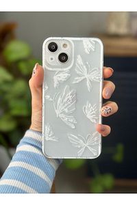 Iphone 14 Plus Ve 15 Plus Uyumlu Şeffaf Kelebek Baskı Desenli Silikon Kılıf ürün fotoğrafı