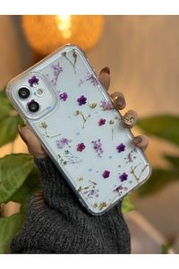 Iphone 11 Köşeli (12 GÖRÜNÜMLÜ) Uyumlu Mor Çiçek Desenli Kamera Korumalı Kılıf ürün fotoğrafı