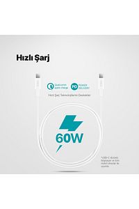 Type-c To Type-c 120cm 60w Pd/qc Hızlı Şarj/data Kablosu Beyaz 2dk36b ürün fotoğrafı