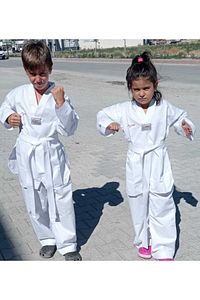 Tekvando Acemi Elbise Kıyafeti Dobok Beyaz Yaka ürün fotoğrafı