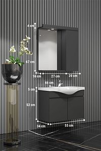 Yıldız 55 Cm Banyo Dolabı Takımı Antrasit Gri Mat Renkli Mdf Seramik Lavabolu Asma Dolap ürün fotoğrafı